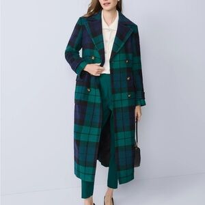 Ann Taylor Teal and Navy Plaid Coat